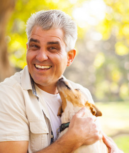 kh pp middle aged man with pet dog dollar photo