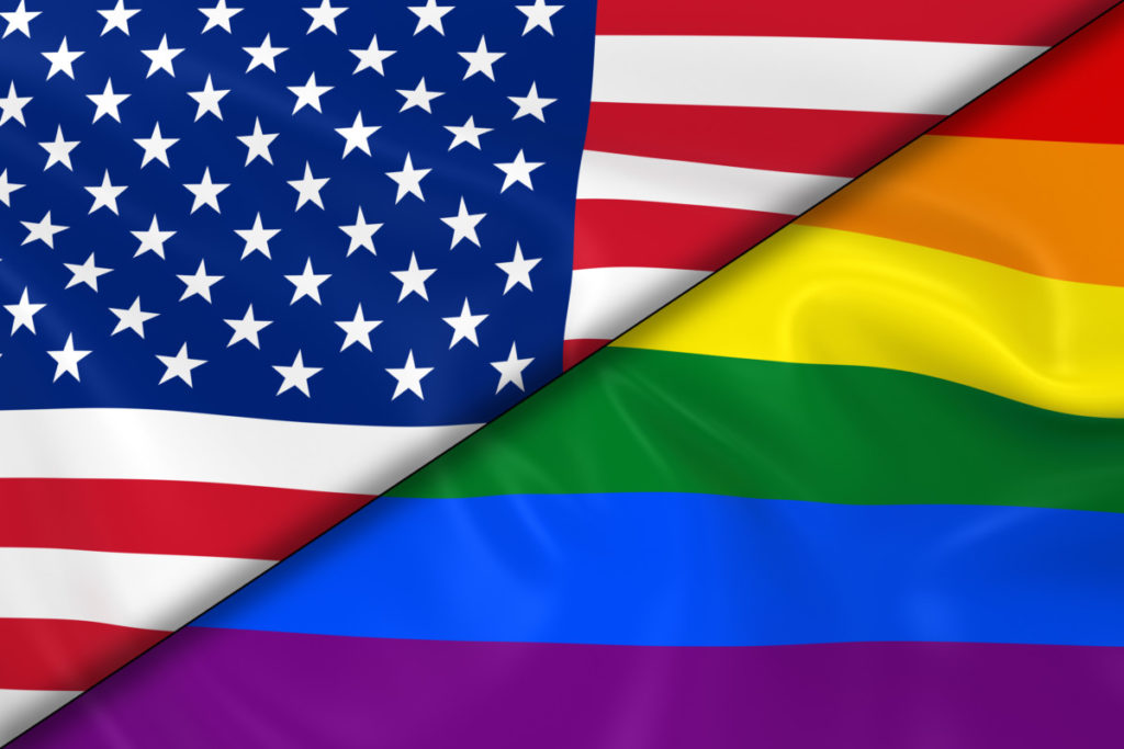 Flags Of Gay Pride And The Us Divided Diagonally 3d Render Of The Gay