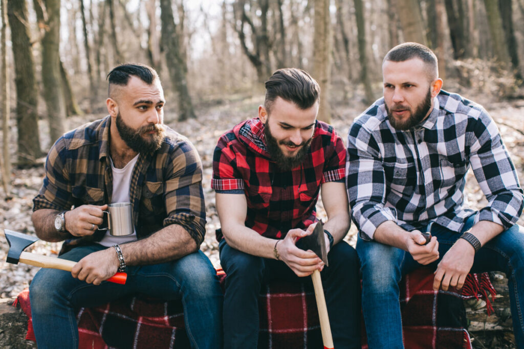 three bearded me in plaid camping deposit photo 2 8 21